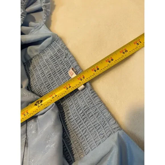 GB Blue Puff Sleeve Mini Dress XL Cottagecore Floral Romantic Fairy Prarie - Picture 7 of 8